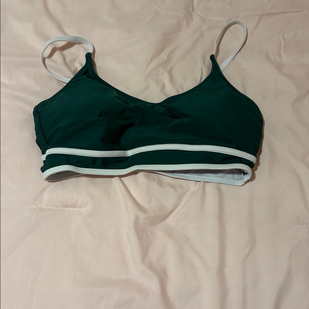 Women's Green Athletic Swim Skort and Swim Top with White Trim